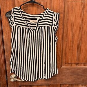 LOFT Women's Black and White Striped Blouse